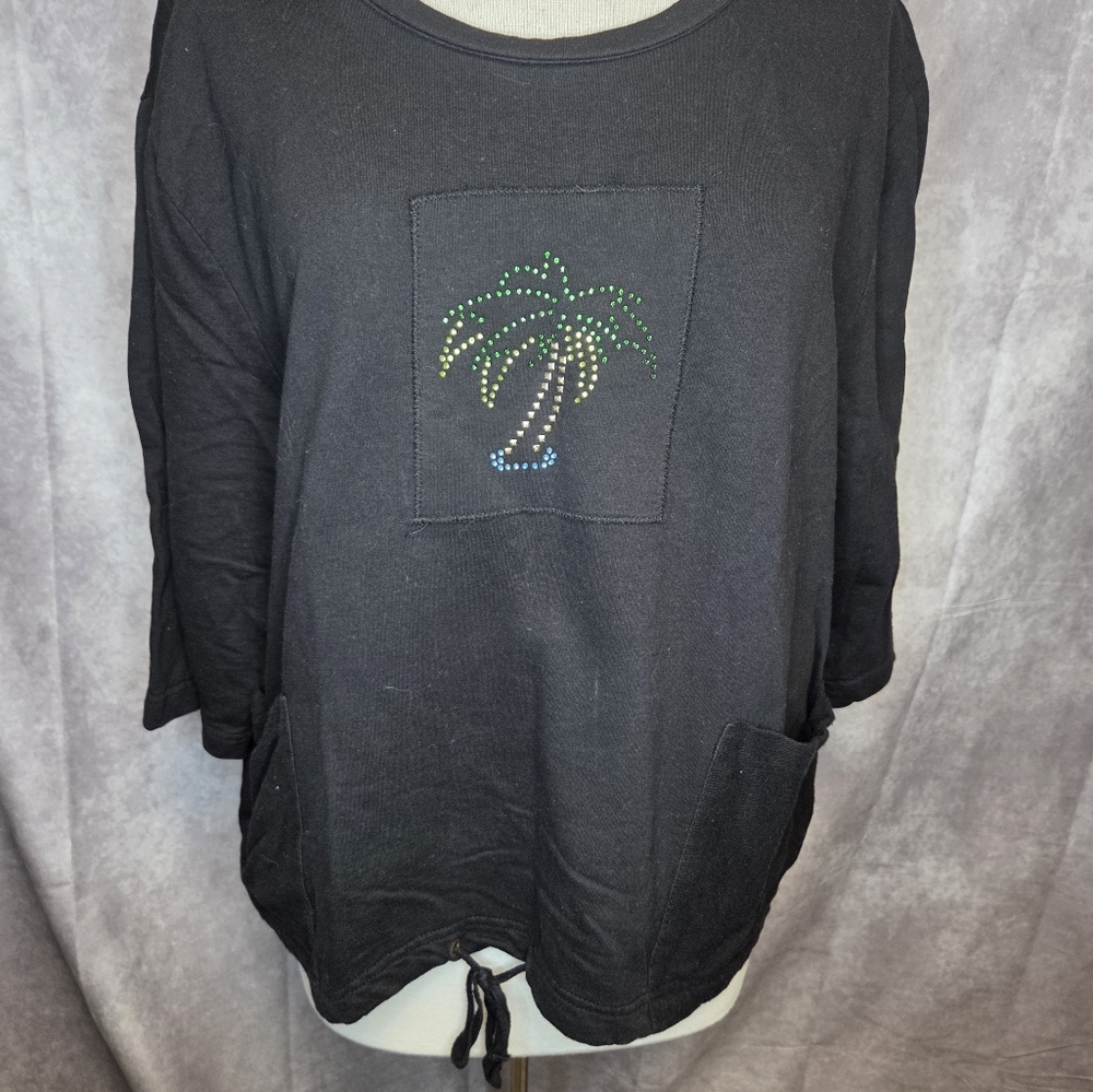 Onque Casuals Black Sweatshirt with Palm Tree Design